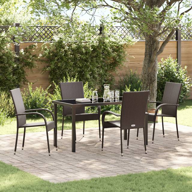 Vidaxl - 5 Piece Garden Dining Set Brown Poly Rattan