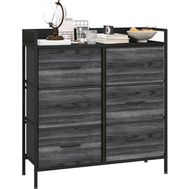 Homcom Bedroom Chest Of Drawers 6 Drawer Dresser W/ Shelf, Black
