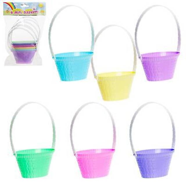 6x Mini Easter Egg Plastic Baskets- 5x10cm- Pastel Multi-colour- Mini Easter - -  6 mini pastel colour easter egg plastic baskets 5x10cm