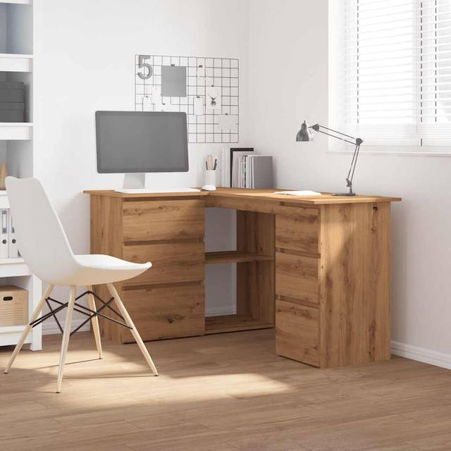 (artisan oak) vidaXL Corner Desk Chipboard Home Office Computer Study Table Multi Colours