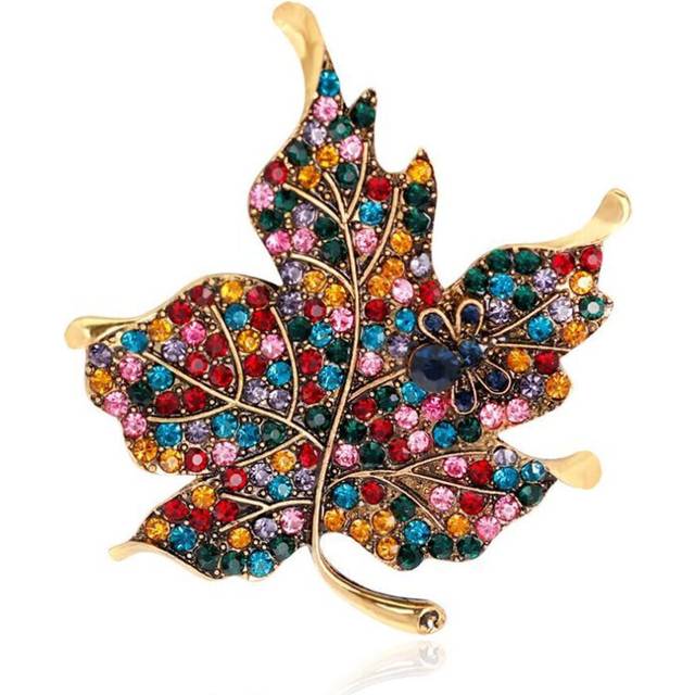 (multicolor) Female Colorful Maple Leaf Perforated Brooch Badge Brooch Pin Decorative Jewelry