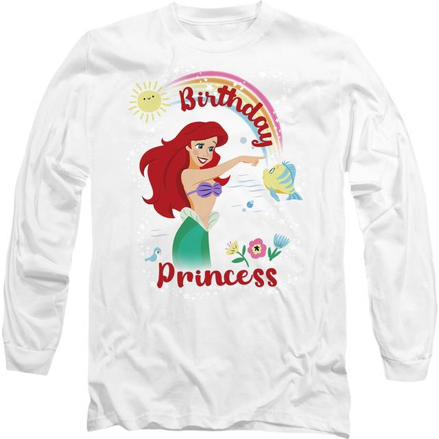 The Little Mermaid Birthday Princess With Ariel And Flounder Long Sleeve T-Shirt, White - XXL