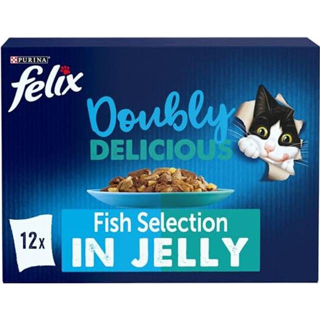 FELIX Doubly Delicious Fish Selection in Jelly Wet Cat Food 12x85g (Pack of 4)