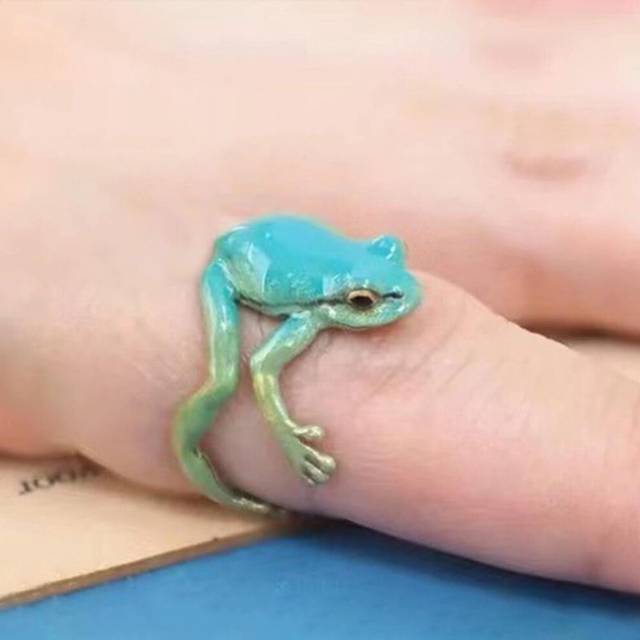 (blue) Women Funny Cool Adjustable Tree Frog Jewelry Open Frogs Shaped Ring Weird Green Ring