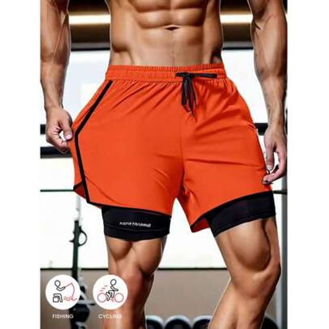 Vår/sommar One-Piece Enfärgade sportshorts, Anti-Chafing Lättvikts, tvålagers unisex parshorts för löpning, utomhusgym, fritidsbyxor - Skrikrosa (L,M,S,XL,XS,XXS)