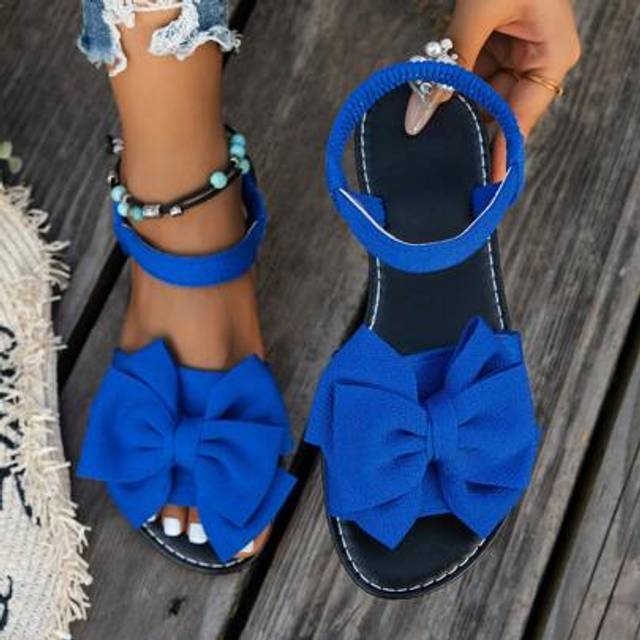 SHEIN Women&#39;s Cute Bow Flat Sandals, Leopard Print Elegant Open Toe Sandals, Casual Outdoor Beach Slippers