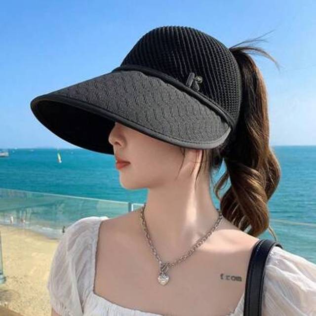 SHEIN 1pc Women&#39;s Solid Color Knitted Wide Brim Sun Hat, Breathable Mesh Crown, Letter Print, Suitable For Outdoor Sports And Travel, Spring/Summer