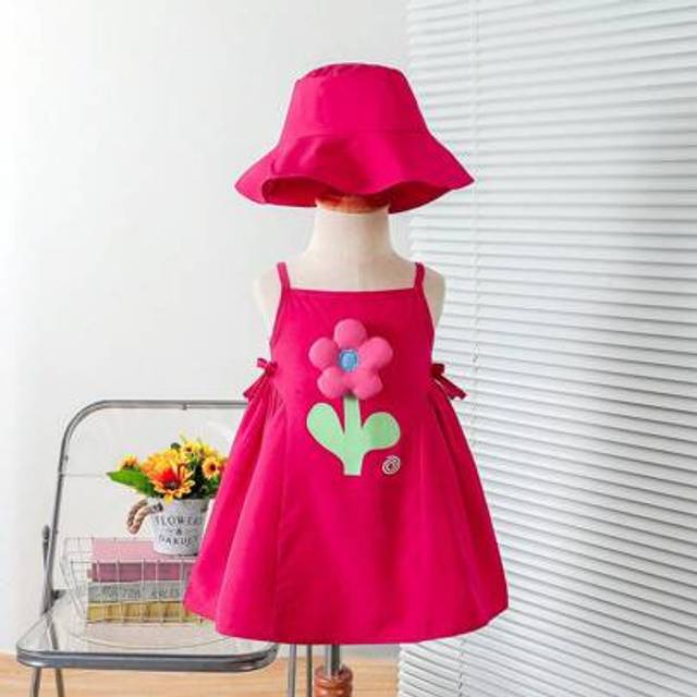 SHEIN Baby Girl Cute Flower Pattern 3D Decorative Sleeveless Dress, Girl Custom 3D Cut Design Dress, Suitable For Summer Garden, Casual Outdoor