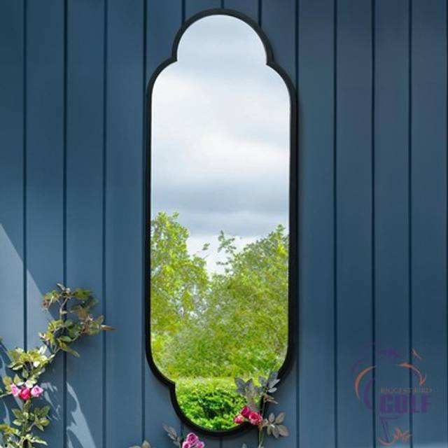 Black Metal Framed Double Arched Oval Garden Wall Mirror 59" X 20" (150CM X 52CM) - 1 Pack