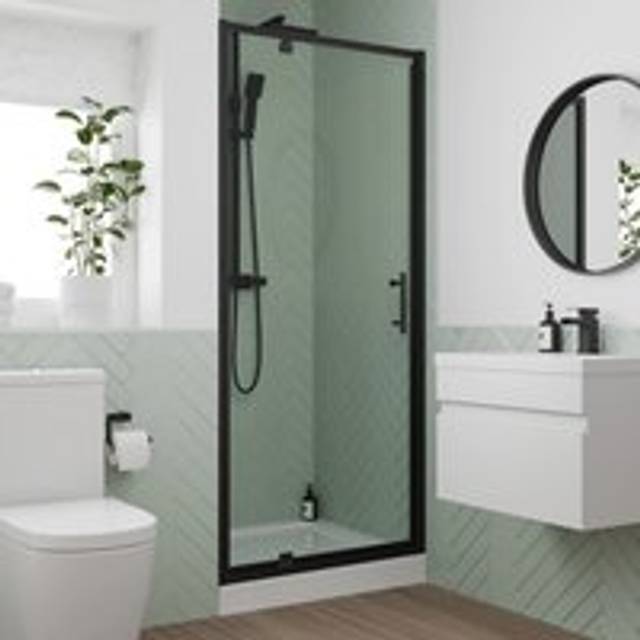 Luxura Pivot Shower Door 800 x 800mm with Raised Tray - 6mm Black