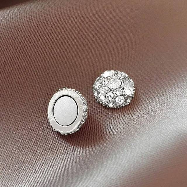 (silver, 1 Pair) Magnet Earring Zircon Crystal Strong Magnetic Therapy Slimming Health Care Power Clip Earrings Party Wedding Jewelry