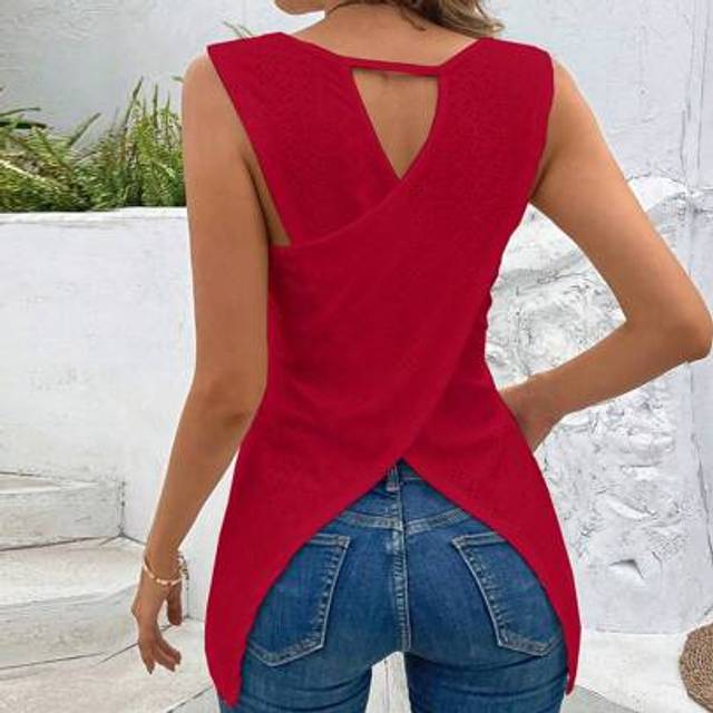 Calvaya Vacation Casual Solid Color Criss-Cross Back Wrap Camisole