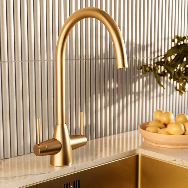 Brass Dual Lever Monobloc Kitchen Mixer Tap - Enza Tamara