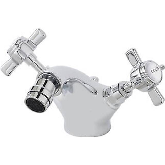 Traditional Crosshead Handle Deck Mounted Bidet Tap with Pop Up Waste - Chrome