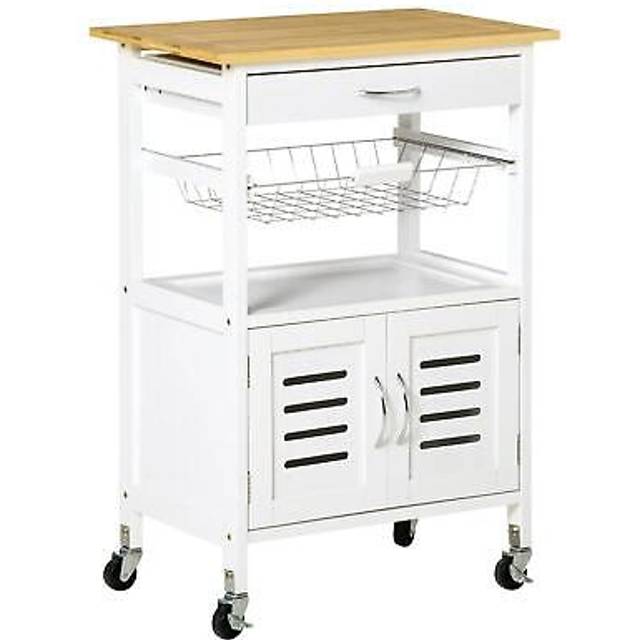 Homcom rolling kitchen island trolley utility cart on wheels with bamboo top
