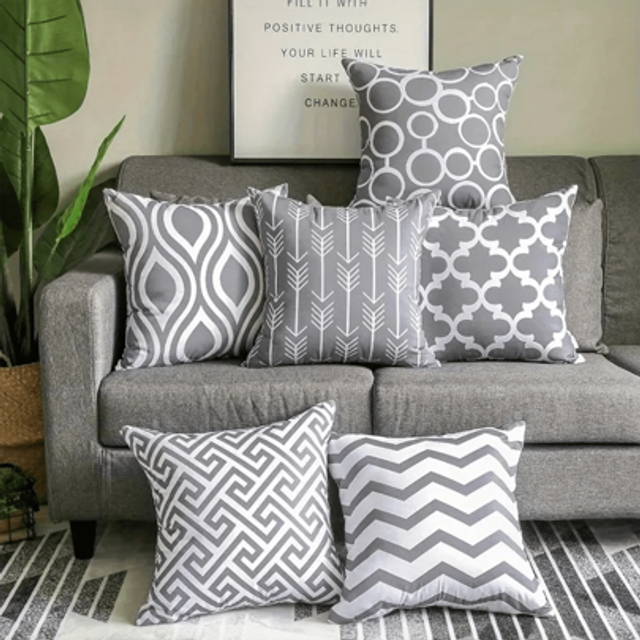 SHEIN 1pc Contemporary Geometric Pattern Throw Pillow Covers, Linen Cushion Cases For Living Room, Bedroom, Hallway, Sofa, Bed Decor, Single-Sided Print, Zi