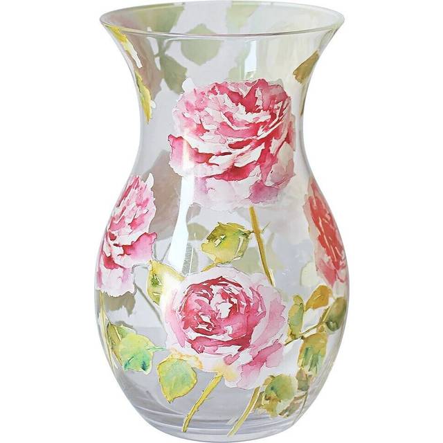 Pink rose garden glass vase gift boxed floral pink roses