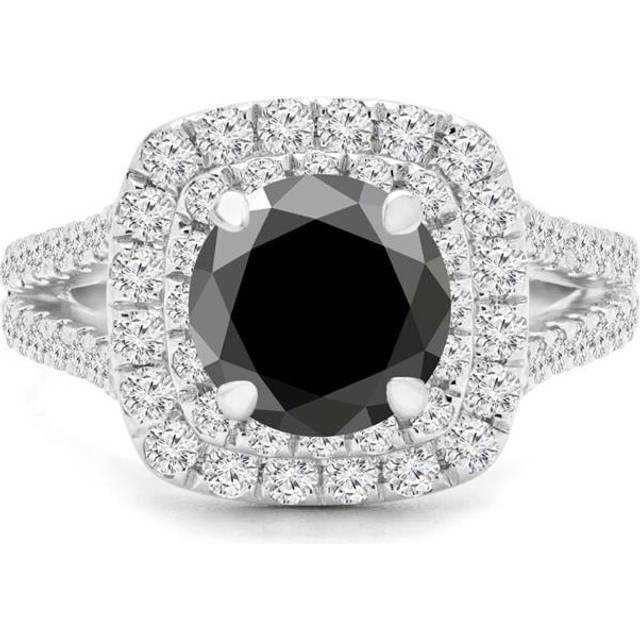 Majesty Diamonds MD240144-7.5 2.5 CTW Round Black Diamond Split-Shank Double Cushion Halo Engagement Ring with Accents in 14K White Gold - Size 7.5