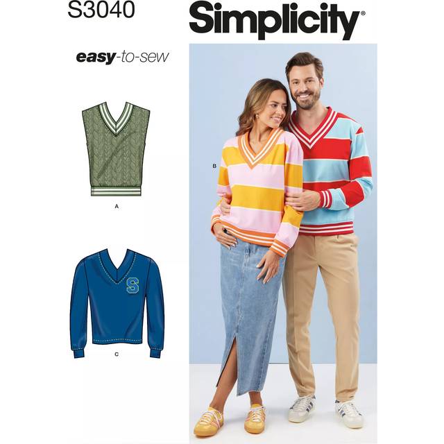 Simplicity Unisex Knit Vest and Tops Sewing Pattern, S3040