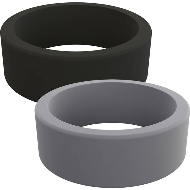 QALO Basic & Flat Silicone Ring for Men (Black/Grey  Size 8) - Breathable & Durable Silicone Wedding Bands - Elegant Silicone Mens Wedding Rings - Rub