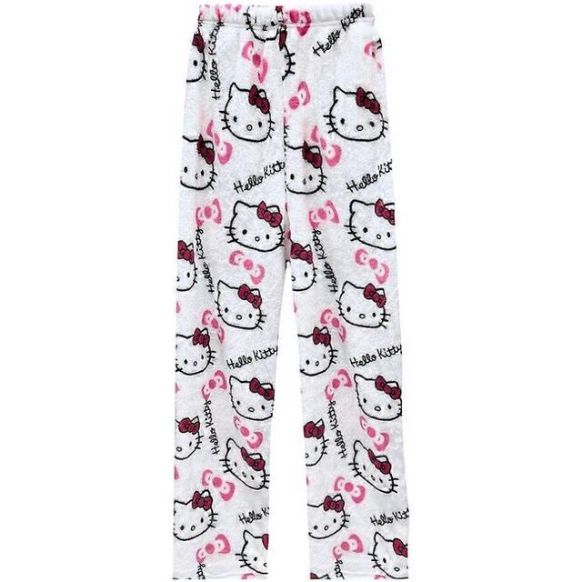 (White, 2XL) Cartoon Pajamas Anime Hello Kitty Pants Multicolour Flannel Women Casual Home Fashion Trousers Girl Clothes Gift