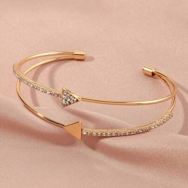 SHEIN 1pc Girls Golden Color Rhinestone Adjustable Double Layer Bracelet, Daily Accessory