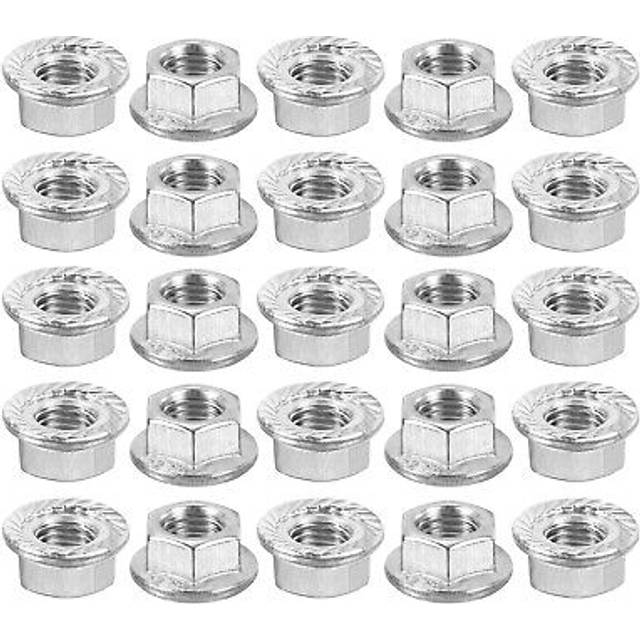 M10x1.25mm Serrated Flange Hex Lock Nuts, 25pcs Hexagon Flange Nut, Silver
