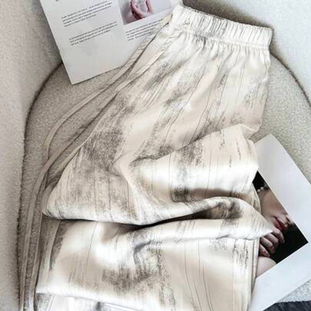 SHEIN Ink Painting Pattern Ice Silk Satin Wide Leg Loose Pants