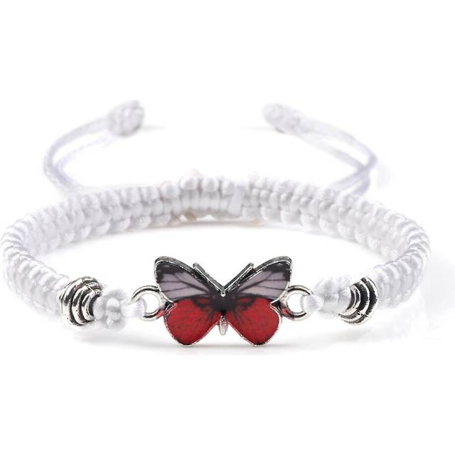 (White  Red, One size) Hot Sale Bracelet Hand Woven Butterfly Charm Simple Fashion Adjustable Bracelets 17~30cm