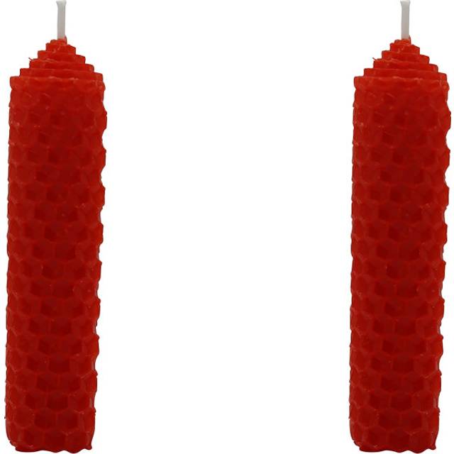 "4 Inches 100% Pure Natural Handmade Beeswax Honeycomb Hand Rolled Unscented Tapers Candles (Red x 2  0.9"""""""" x 4"""""""")"