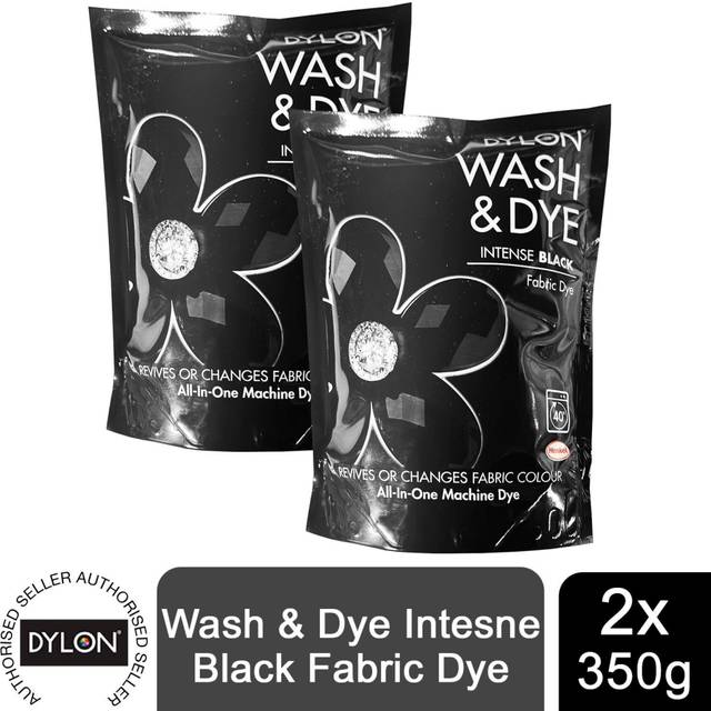DYLON Wash & Dye Fabric Dye, Intense Black, 2 Packs of 350g