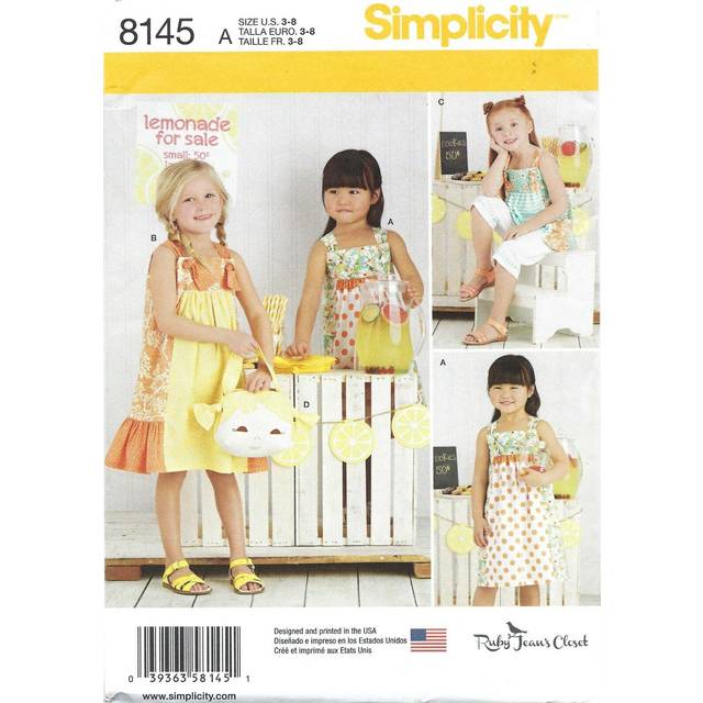 Simplicity 8145 Girls Summer Top  Capri  Purse  and Dress Sewing Pattern  Sizes 38
