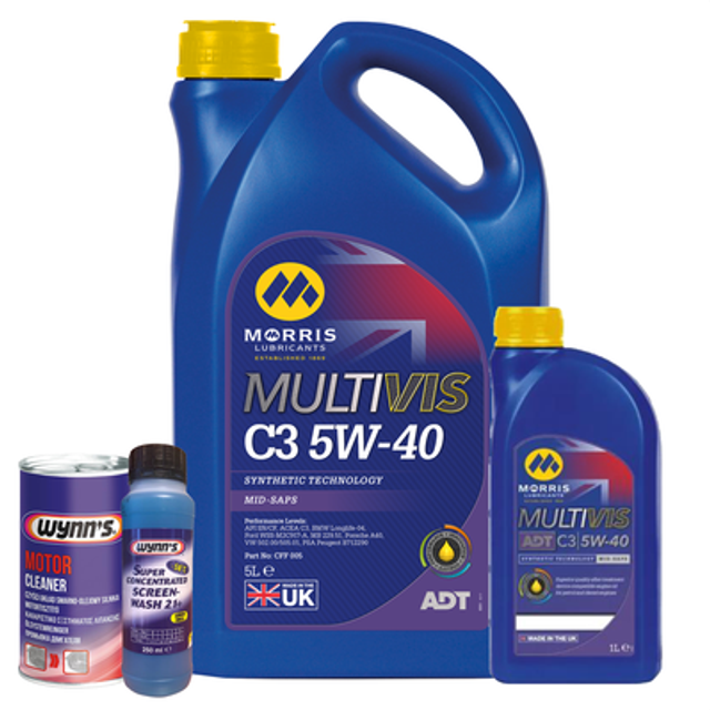 Morris 5w40 fully synthetic engine oil 6l acea c3 + screen wash & engine flush