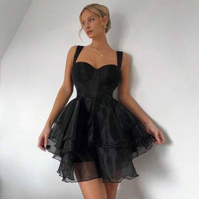 SHEIN Solid Layer Hem Cami Built In Bra Dress Party Dress, Semi Formal Dress