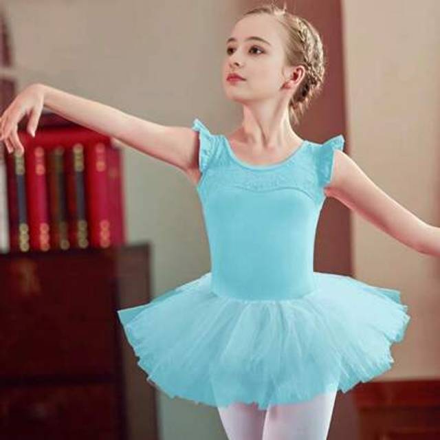 SHEIN Girls&#39; Ballet Leotard Dress Short Sleeve Children&#39;s Dance Wear Examination Practice Costume