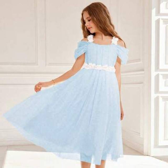 SHEIN Tween Girl Floral Suspender Princess Dress, Elegant Layered Gauze A-Line Party Gown, Suitable For Valentine&#39;s Day, Wedding, Birthday, Flower Girl And