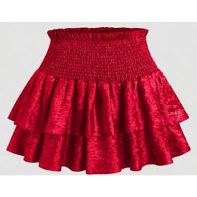 Franclia Women&#39;s Solid Color Ruffle Waist Layered Ruffle Hem A-Line Mini Skirt For New Year Holiday Party Clothes
