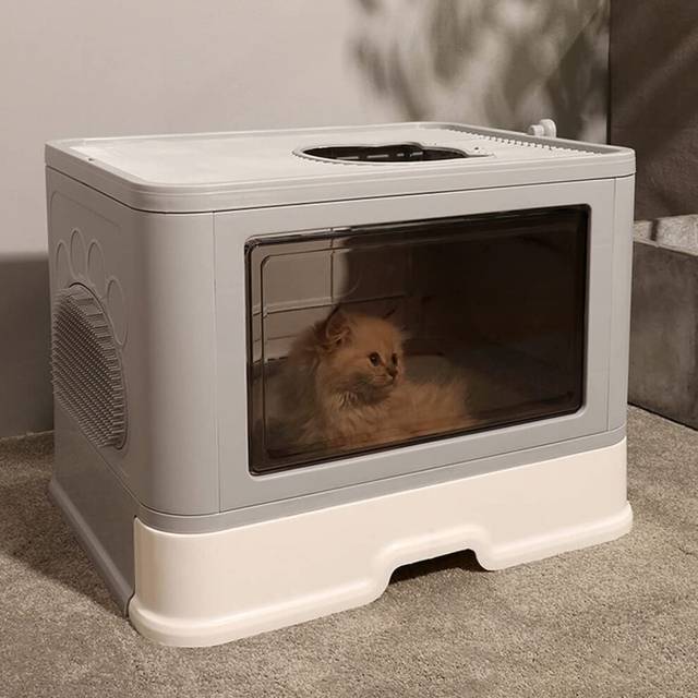 BingoPaw Cat Litter Tray Box: Foldable Large Top Entry Anti-Splashing Kitten Litter Box with Lid - Enclosed Hooded Kitty Potty - Drawer Type Cats
