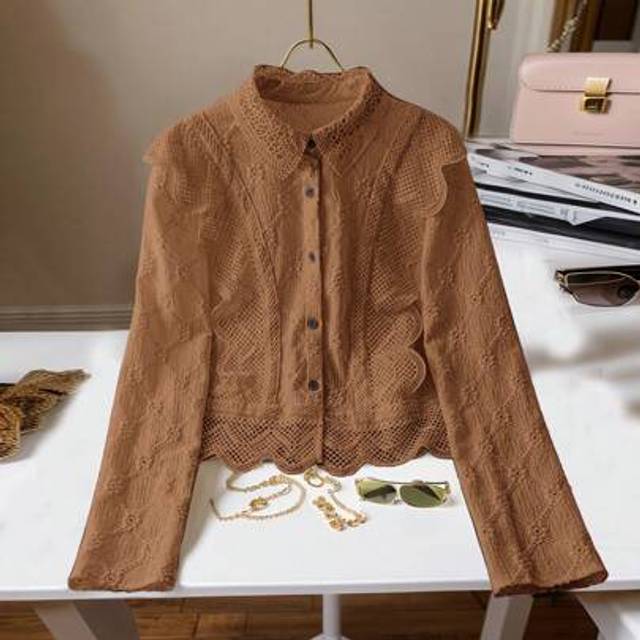 Franclia Women&#39;s Lace Trim French Collar Button Front Long Sleeve Blouse Women Shirt Lace Shirtwhite Young Girls Blouses