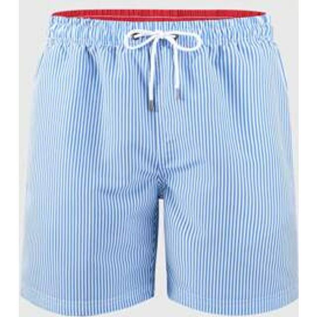SHEIN Men&#39;s Vertical Striped Drawstring Waist Swim Trunks