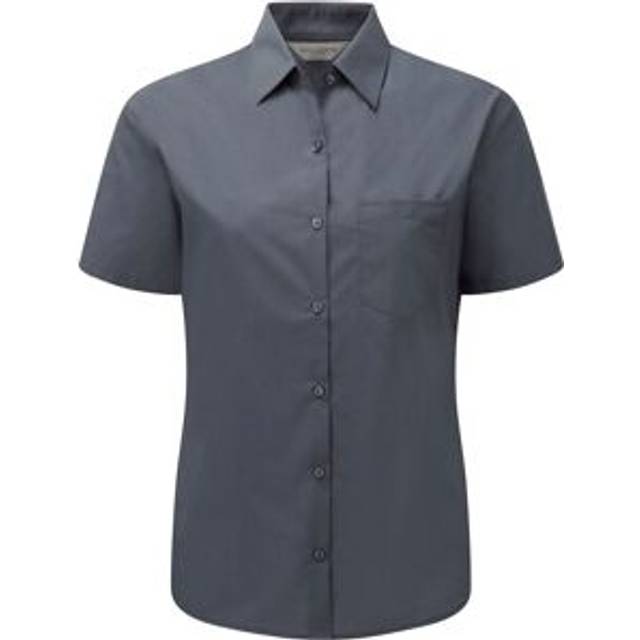 (L, Convoy Grey) Russell Collection Womens/Ladies Poplin Easy-Care Short-Sleeved Formal Shirt