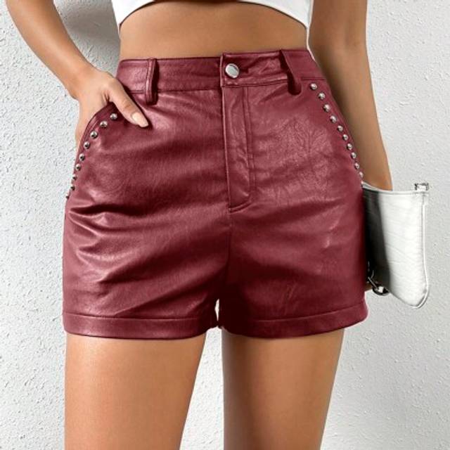 SHEIN Women&#39;s Plain No-Button Pocket Simple Beaded Shorts, Casual Daily Wear