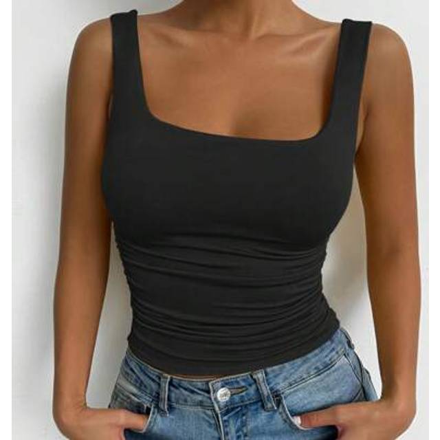 SHEIN Women&#39;s Casual Square Neck Ruffle Slim Fit Sleeveless Top, Suitable For Spring/Summer Daily Wear
