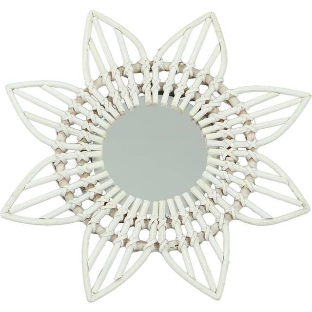 Rattan Wall Mirror White Flower Shape Rustic Vintage High Polished Glass Decorative Mirror for