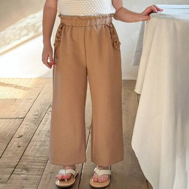 LMoss ung flicka vida ben lösa Casual enfärgade byxor, lämpliga för vår och sommar - Kaki (6Y,7Y,4Y,5Y)