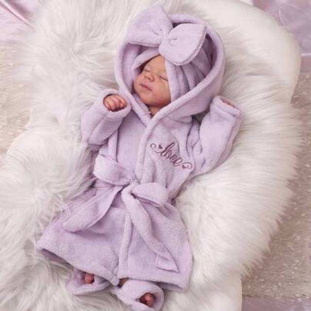 SHEIN Newborn Girl Photography Bathrobe With Matching Turban Hat And Mini Slippers Infant Photoshoot Outfits Love Embroidery Newborn Props