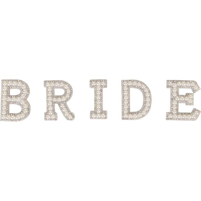 English Iron On Letter BRIDE Design Sew On Sparkling Pearl Rhinestone Applique Patch for Clothing