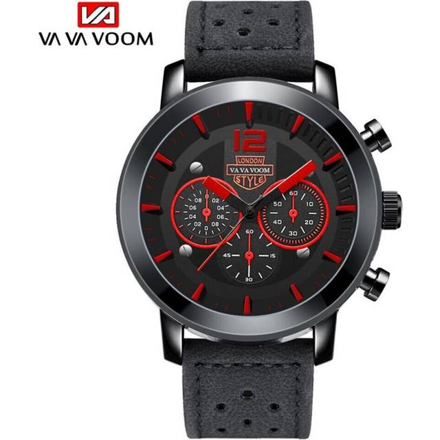 (red) Va Va Voom New Men&apos;s Casual Fashion Top Brand Simple Design Luxury Sports Japanese Leather Waterproof Men&apos;s Chronograph Quartz Watch - Red
