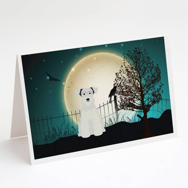 Halloween Scary Miniature Schnauzer White Greeting Cards and Envelopes Pack of 8