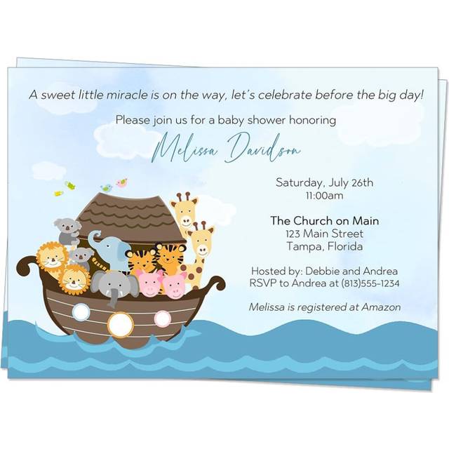 Noahs Ark Baby Shower Invitations Invites Noah's Arc Noah Religious Christian Little Miracle Boy Girl Unisex Surprise Customized Printed Cards (12 Cou